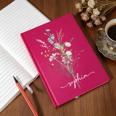 Custom Name Wildflower Notebook, Multicolor A5 Hardcover Journal, Birthday/Mother's Day/Back to School Gift for Women/Girls/Teachers/Students/Writers