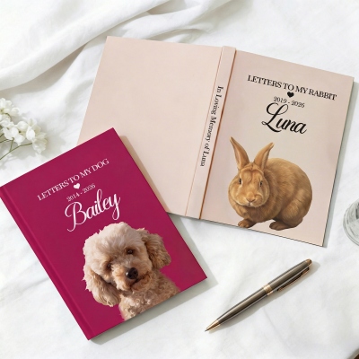 Custom Photo & Name Letters to My Pet Notebook with Year, Multicolor A5 Hardcover Journal, Pet Loss Keepsake, Birthday/Memorial Gift for Pet Owners