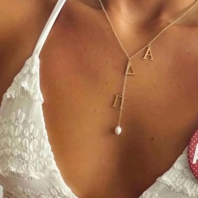 Custom Sorority Greek Letters Pearl Drop Necklace, Sterling Silver 925 New Sorority Member Pendant Necklace, Sorority Bid Day Gift for Girls/Friends