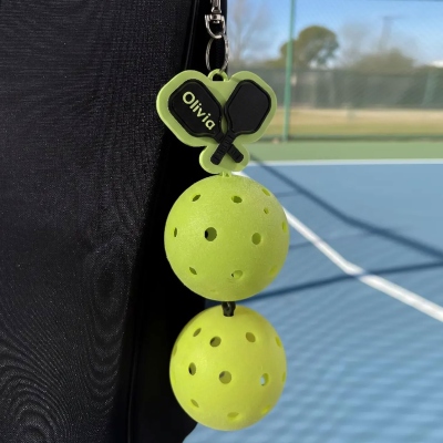 Personalized Name Pickleball Paddle Ball Holder Clip Charm, Multicolor 3D Printed Keychain, Bag Accessory, Gift for Pickleball Lovers/Players/Coaches