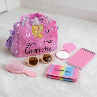 Personalized Glitter Fantasy Unicorn 6-Piece Wallet Set with Name, Back to School/Children's Day/Birthday Gift for Girls/Kids/Unicorn Lovers