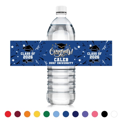 Personalized Name & Year Congrats Graduation Water Bottle Labels (Set of 20), Waterproof Graduation Party Favor Stickers, Gifts for Graduates