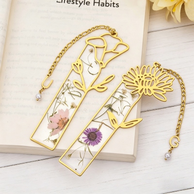 Personalized Birth Flower Bookmark with Initial Charm, Resin Dried Flower Art Bookmark, Book Accessory, Birthday Gift for Book Lovers/Women