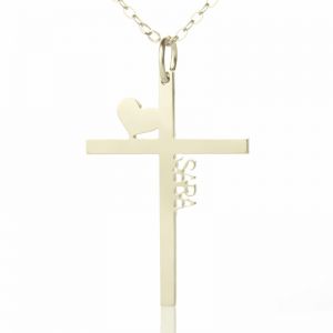 Personalized Silver Cross Name Necklace with Heart