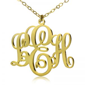 Personalized Vine Font Initial Monogram Necklace Solid Gold