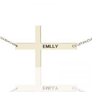 Engraved Silver Latin Cross Name Necklace 1.6