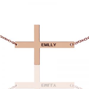 Rose Gold Plated Silver Latin Cross Necklace Engraved Name 1.6