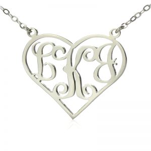 Solid White Gold Initial Monogram Personalized Heart Necklace