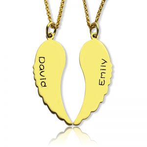 Matching Angel Wings Necklaces Set for Couple 18K Gold plated