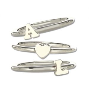 Unique Hers Stacking Rings with Heart & Initials