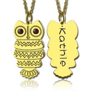 Cute Birthstone Owl Name Necklace 18k Gold Plated