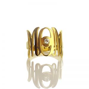 Custom Monogram Initial Birthstone Ring For Mom Gold Plated