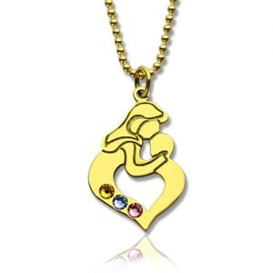 Personalized Mother Child Necklace with Birthstones Gold Plated
