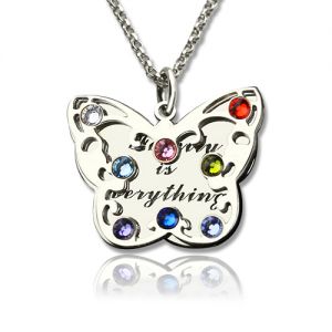 Engraved Mother's Butterfly Necklace with Birthstone