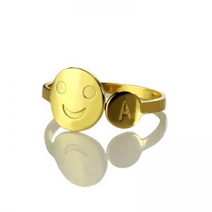 Personalized Smile Ring with Initial 18k Gold Plated