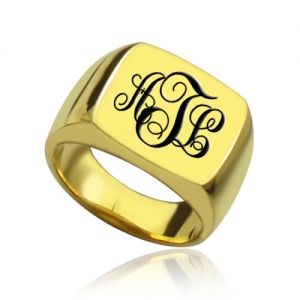 Custom 18K Gold Plated Monogram Signet Ring