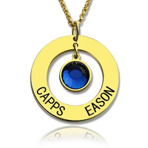 Personalized Circle Name Necklace With Birthstone Gold Plated Silver