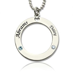 Engraved Circle of Life Name Necklace with Birthstone Silver
