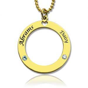 Circle of Love Name Necklace with Birthstone Gold Plated Silver