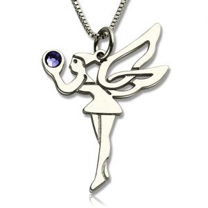 Personalized Fairy Birthstone Necklace for Girls Sterling Silver