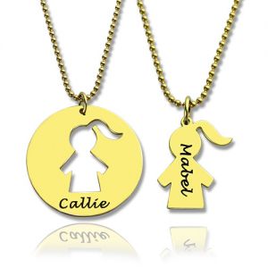 Mother and Child Necklace Set with Name 18k Gold Plated