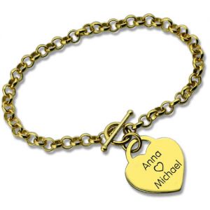 Personalized Heart Charm Name Bracelet 18k Gold Plated
