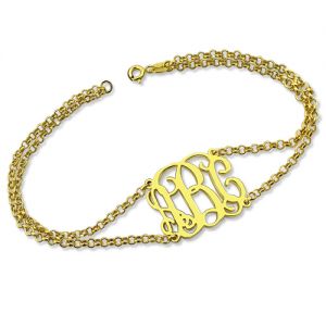 Personalized Double Chain Monogram Bracelet 18K Gold Plated