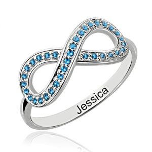 Valentine's Gift for Her: Engraved Birthstone Infinity Promise Ring