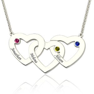 Intertwined Hearts Birthstones Necklace In Sterling Silver