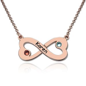 Engraved Infinity Heart Name Necklace with Birthstone Rose Gold