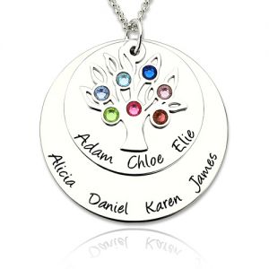 Silver Grandmother's Disc Family Tree Necklace With Birthstones