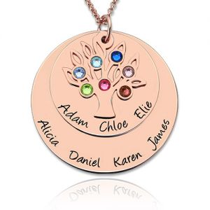 Disc Family Tree Necklace With Birthstones In Rose Gold