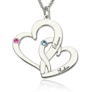 Two Heart Swarovski Knot Necklace with Name