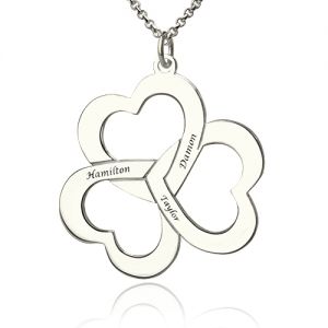 Personalized Triple Hearts Name Necklace in Silver