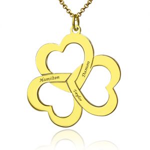 Personalized Triple Hearts Name Necklace Gold Plated