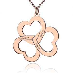 Personalized Triple Hearts Name Necklace Rose Gold Plated