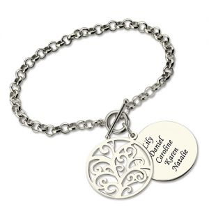Personalized Disc Family Tree Bracelet Sterling Silver for Grandma