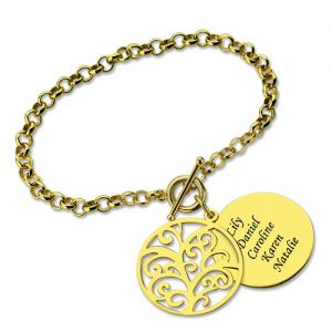 Personalized Disc Family Tree Bracelet Gold Plated