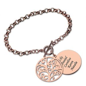Personalized Disc Family Tree Bracelet Rose Gold Plated