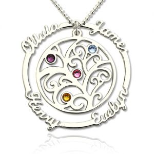 Mother's Day Birthstone Family Tree Name Necklace