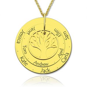 Disc Family Tree Name Necklace for Grandmother 18K Gold Plated