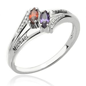2 Names & Birthstones Couple Ring Sterling Silver