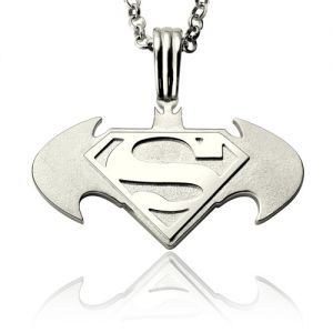 Personalized Batman Superman Dad's Necklace In Sterling Silver