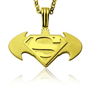 Batman Superman Necklace for Father In Gold