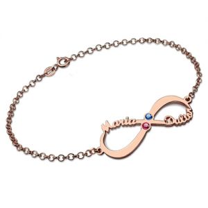 Personalized Infinity 2 Names & Birthstones Bracelet In Rose Gold
