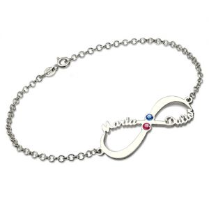 Personalized Infinity Name Bracelet with Birthstone in Sterling Silver