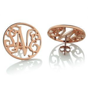Personalized Circle Monogram Stud Earrings In Rose Gold