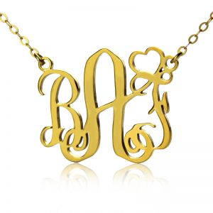 Personalized Initial Monogram Necklace Solid Gold With Heart
