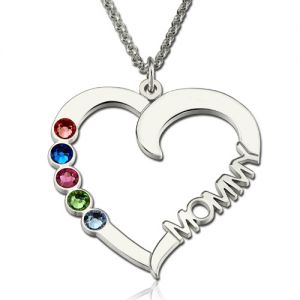 Sterling Silver Birthstones One Heart Pendant Necklace with Name