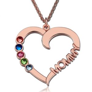 Birthstone Heart Necklace with Name In Rose Gold